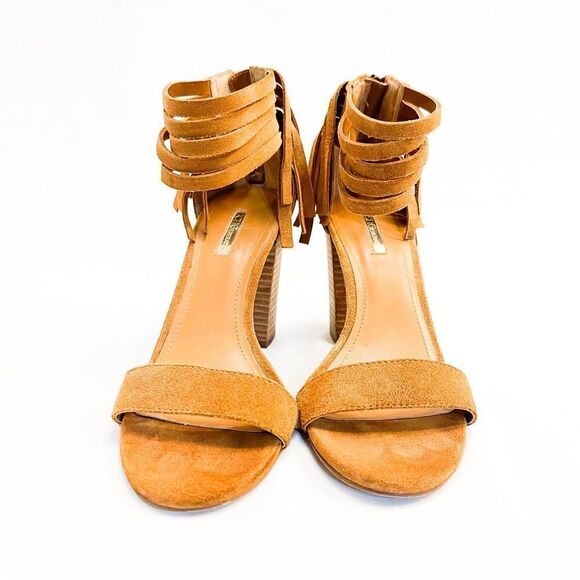 🍋 BCBGeneration • Women’s Fringe Camel Suede Block Heel Sandal Size 8.5 - Picture 2 of 6
